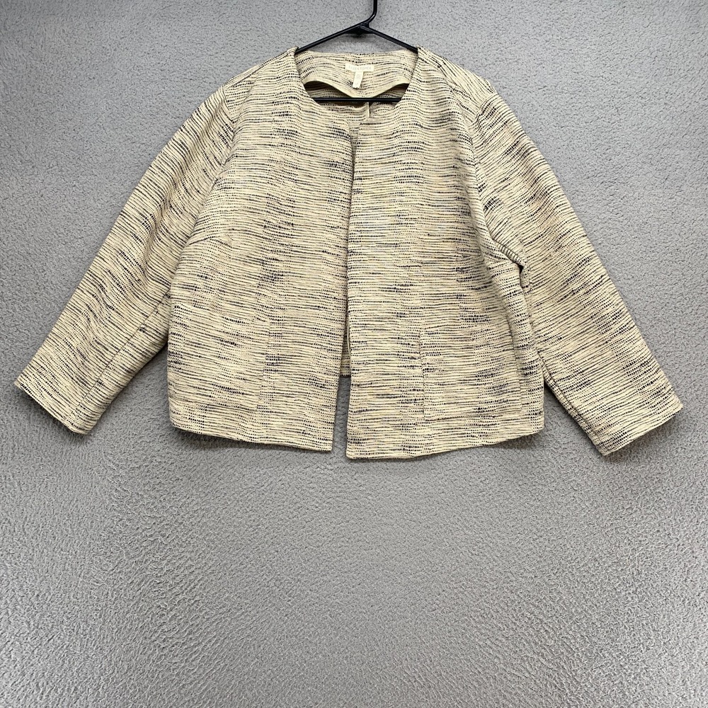 Eileen Fisher Jacket Womens Large Organic Furrows Blazer Natural Open Front